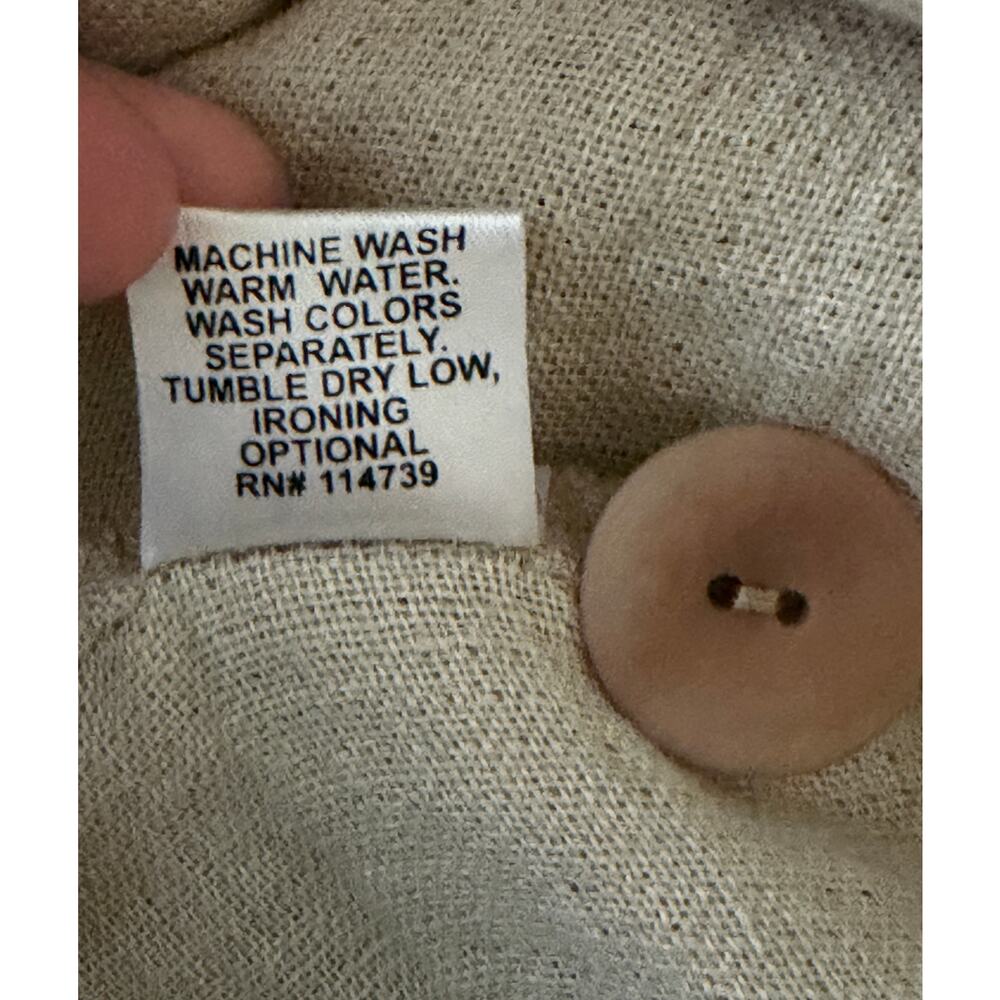 Flax Linen Button Front Tunic Shirt Jacket Tan Small Lagenlook Minimalist - Picture 9 of 9